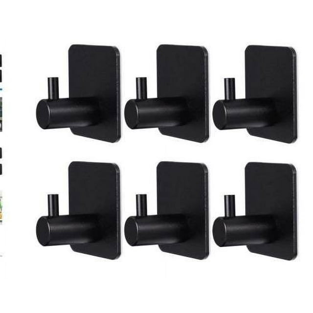 Black Adhesive Hooks 6 Pack , Heavy Duty Wall Hooks Aluminum Hooks