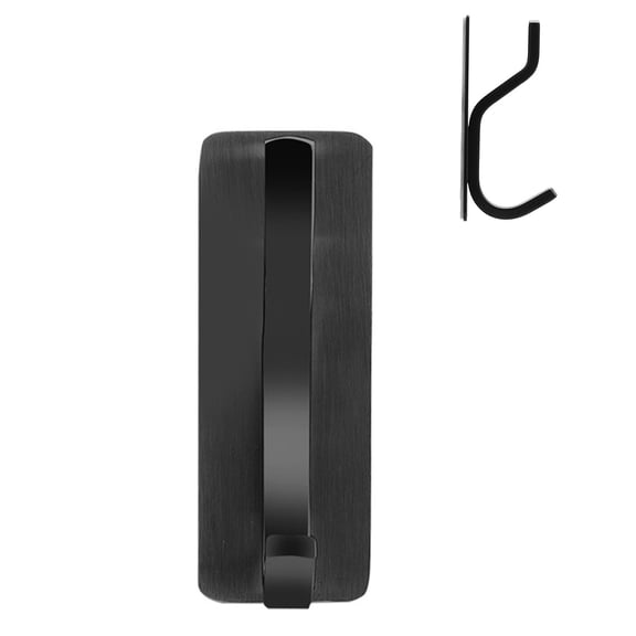 Black Adhesive Wall Hooks for Towel Coat, Strong Sticky Door Hangers with Stainless Steel Finish, Capacity Rustproof, No Drill, 2In, 1Pcs