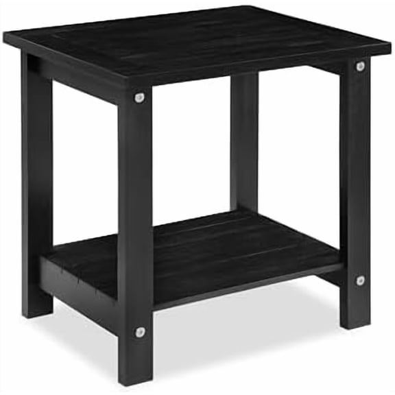 Black Adirondack Outdoor Accent Table – Weather-Resistant Acacia Wood Outdoor End Table with Double Storage, Small Porch Table for Patio, Garden, Lawn, Balcony, and Living Room Use