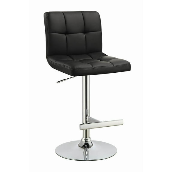 Black Adjustable Bar Stool Set (2) - Chrome Base, Modern Design, Black Leatherette Seat, 360° Swivel, Kitchen/Home Bar. Stylish & Comfortable.