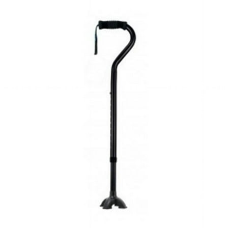 Black Adjustable Cane for Men & Women - Lightweight & Sturdy Offset Walking Stick - w/Quadruple Tip - Mobility Aid for Elderly, Seniors