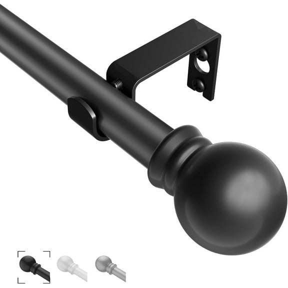 Black Adjustable Curtain Rods 31"-46" – Decorative 5/8" Drapery Rod for Windows, Bedroom, Living Room, Kitchen, Outdoor Use