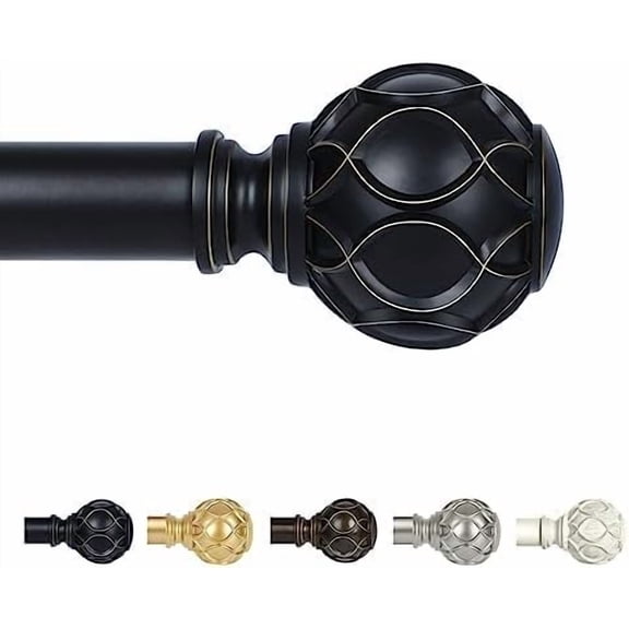 Black Adjustable Curtain Rods for Windows:18-45" Farmhouse Heavy Duty Curtain Rod for Bedroom Living Room,Boho Decorative Rustic Drapery Rods with Vintage Coastal Texture Finial,Matte Black