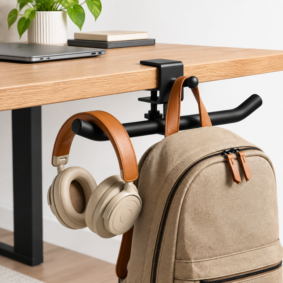 Black Adjustable Desk Hook Bag Hanger, Heavy-Duty Carbon Steel 80lb Capacity