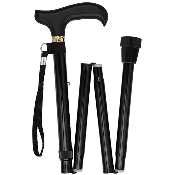 Royal RC Canes Black Adjustable Folding Walking Cane with Wooden Derby Handle Lightweight Walking Cane for Men and Women Portable Cane with Wrist Strap, Durable Travel Walking Stick
