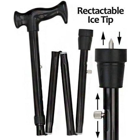 Royal RC Cane Orthopedic Comfort Handle Walking Cane – Folding Aluminum Shaft, Adjustable Height 33"-37", Retractable Ice Tip, 18mm Rubber Tip, Lightweight & Durable, Supports Up to 250 lbs