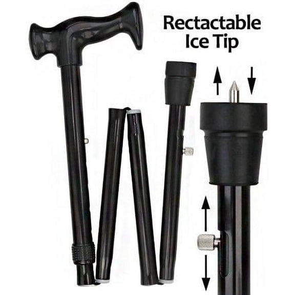 Royal RC Cane Orthopedic Comfort Handle Walking Cane  Folding Aluminum Shaft, Adjustable Height 33"-37", Retractable Ice Tip, 18mm Rubber Tip, Lightweight & Durable, Supports Up to 250 lbs