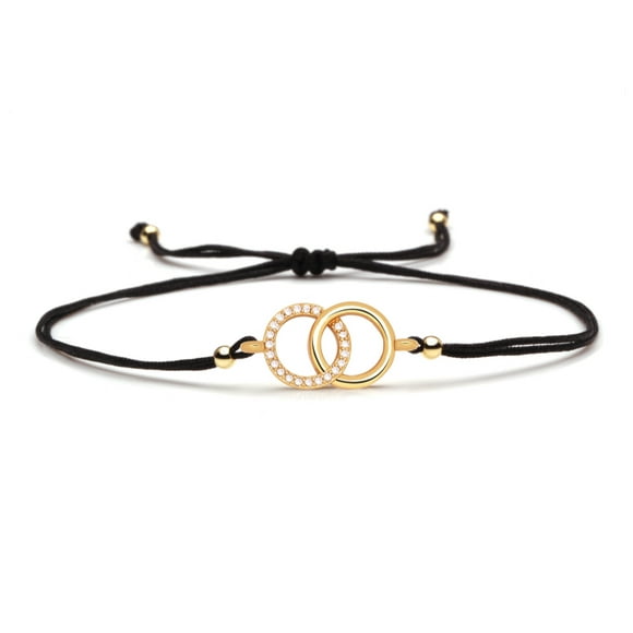 Black Adjustable Goldtone Interlocking Circles Bracelet