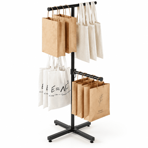 Black Adjustable Height 50-57 Inch Shopping Bag & Coat Rack Stand