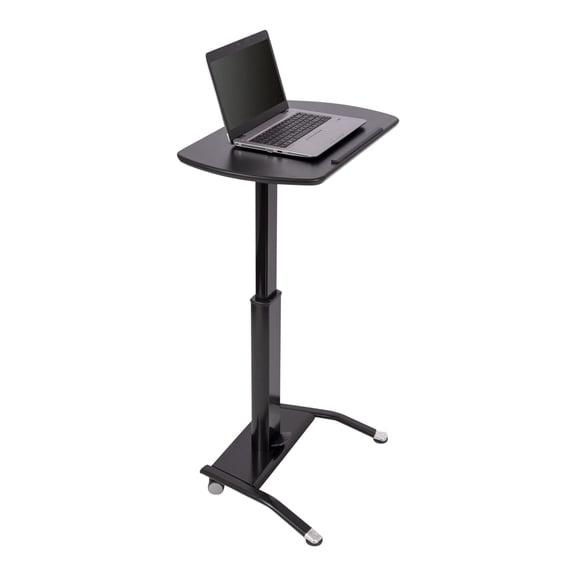 Black Adjustable Height Rolling Laptop Stand with Tilt Top and Casters