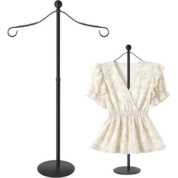 Black Adjustable Mannequin Torso Shirt Display Stand, 17-33 Inch All Metal Clothing Display Hanger Rack, Tool-Free Setup Portable T-Shirt Display Holder for Retail Stores, Vendor Booths, Home Display