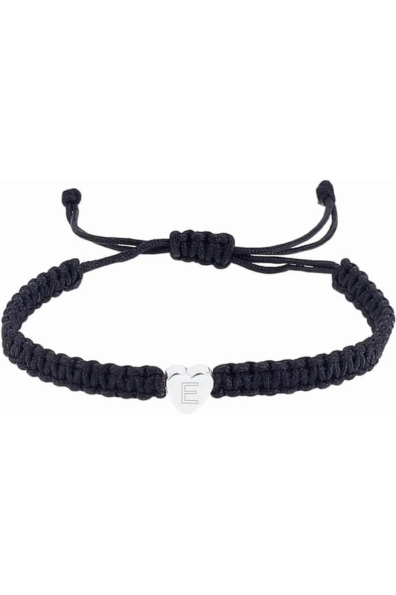 Black Adjustable Nylon Cord Slider Bracelet Dainty Initial Charm Bracelet for Women Silver 304 Stainless Steel Heart with Letter A-Z Trendy Handmade Initial Bracelet for Daily Wear Black DIY