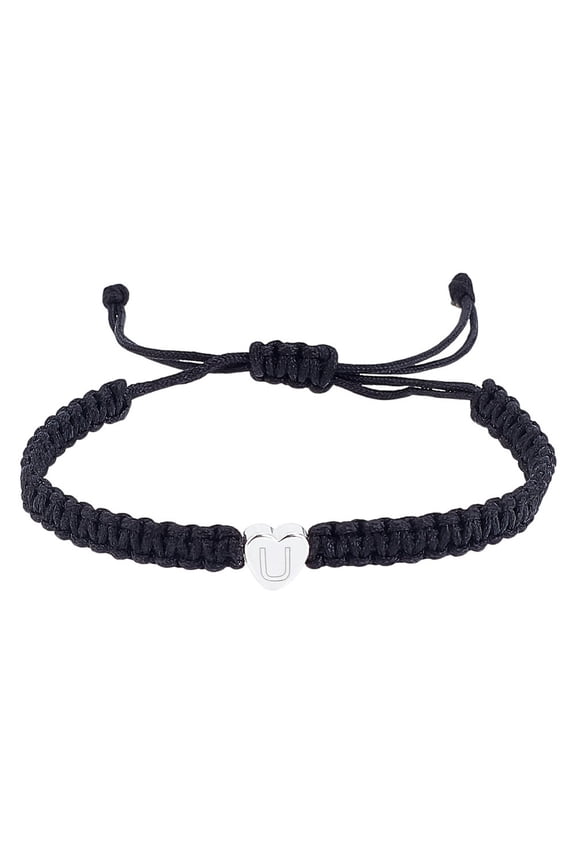 Black Adjustable Nylon Cord Slider Bracelet Dainty Initial Charm Bracelet