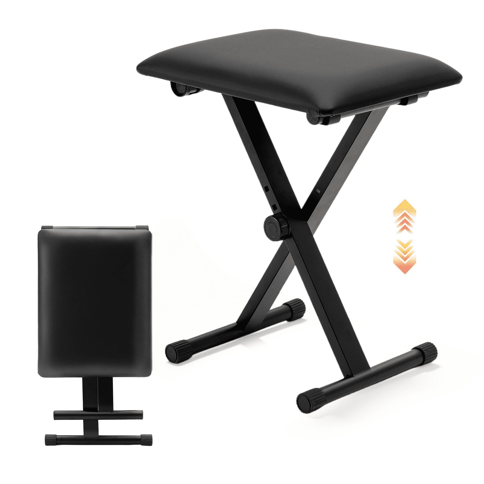 Olakula Black Adjustable Piano Keyboard Bench with Leather-Padded Seat and Folding ,Non-Skid Design.
