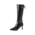 thumbnail image 1 of Black Adjustable Pull On Long Boots With Sturdy Heel And Versatile Style For Day To Night Winter Wear, 1 of 9