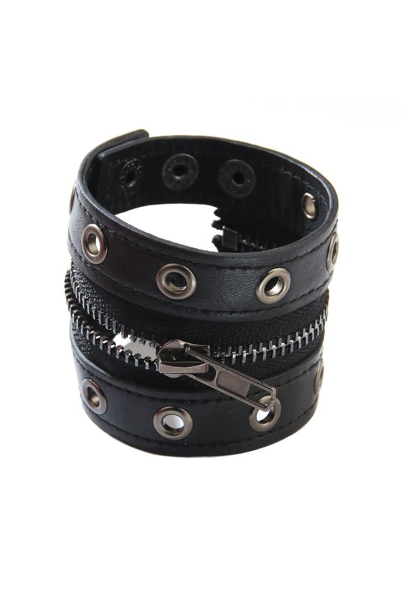 Black Adjustable Punk Cuffs Bracelet Reinforced Chain Link For Men And Women Metal Closure