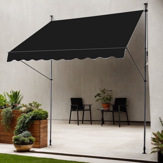 Black Adjustable Retractable Awning, 78-118in Height for Patio Window