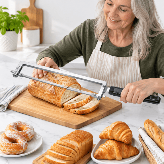 Black Adjustable Stainless Steel Bread Slicer with Slicing Guide