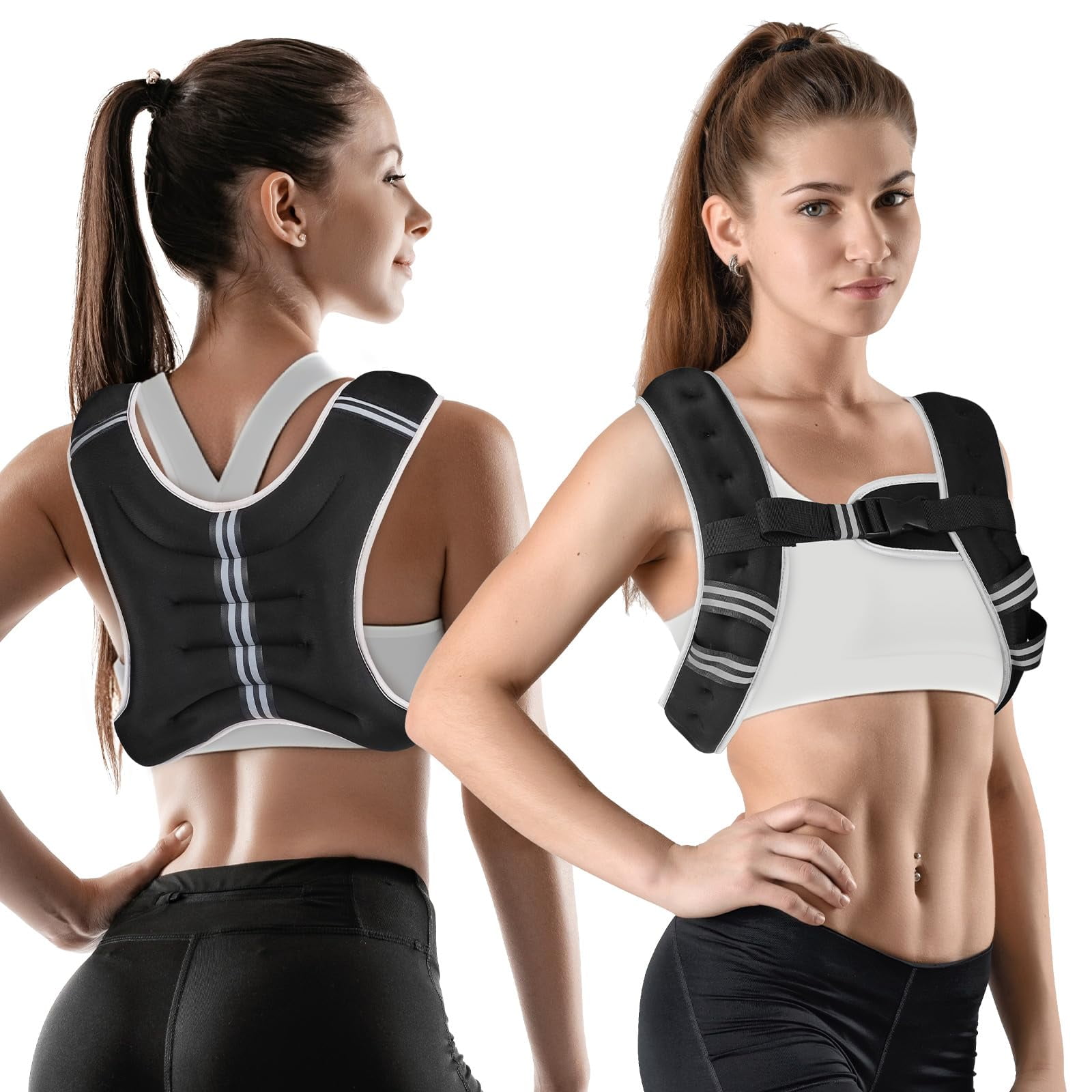 Black Adjustable Weighted Vest 12 LBS for Walking Running Fitness Strength Training