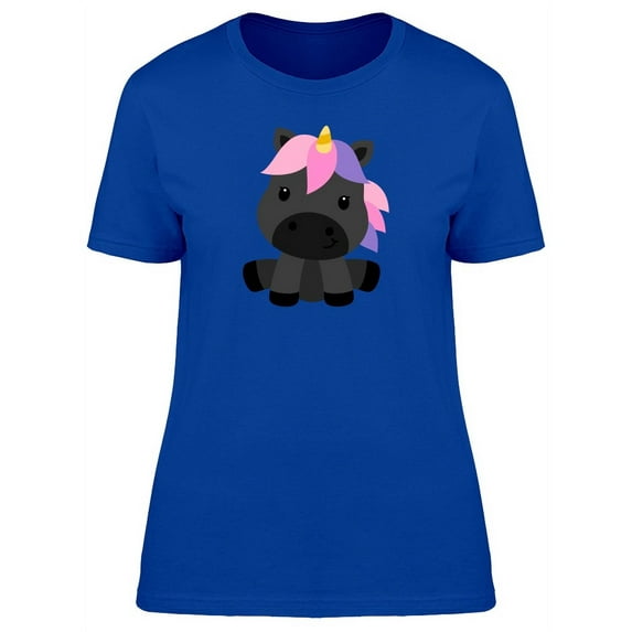 Black Adorable Unicorn Cartoon T-Shirt Women -Image by Shutterstock, Female Large