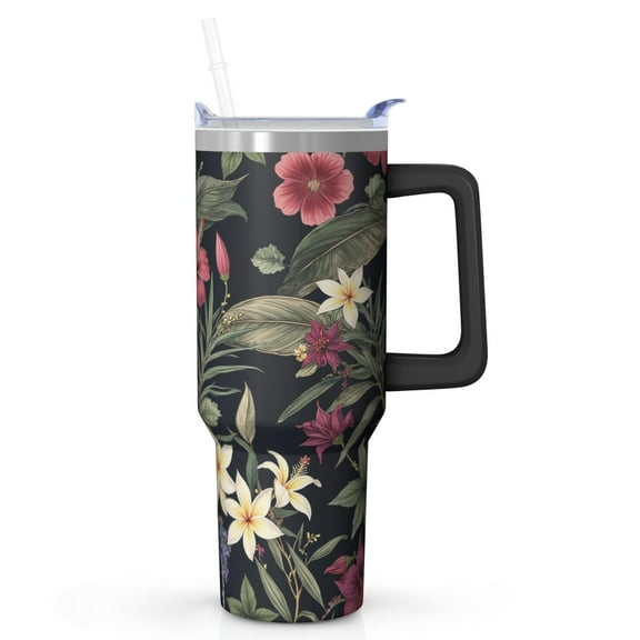 Black Aesthetic Tumbler With Handle 40 oz Insulated Mug With Lid