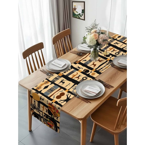 Black African Female Table Runner 13x70in Non-Slip Cotton Linen Table Runners, Ethnic Wind Elephant Giraffe Dresser Scarves TableRunner for Dinner Kitchen Dining Wedding Party