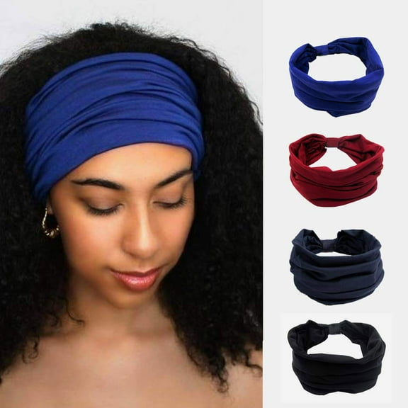 Black African Headbands - Pack of 4 Wide Elastic Hairbands for Women and Girls