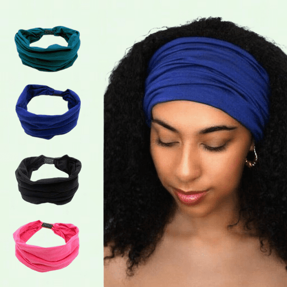 Black African Headbands for Women and Girls, Pack of 4, Wide Elastic Hairbands