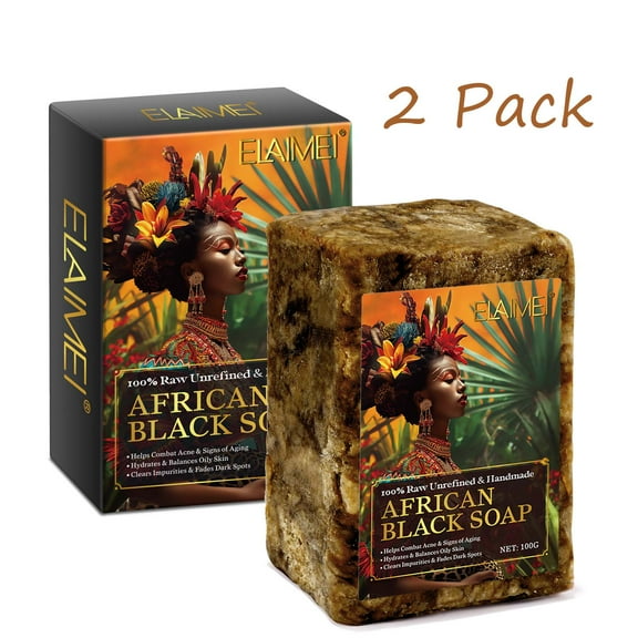 Black African Soap by Elaimei - for Acne & Dark Spots - Natural Vegan and Cruelty Free - 2Pack