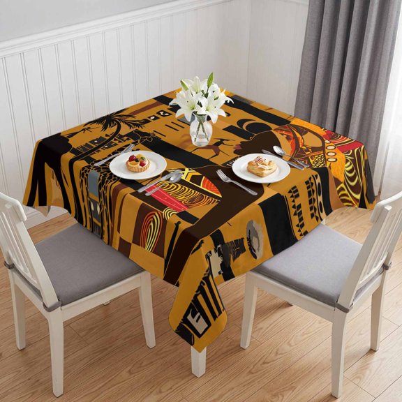Black African Women Table Cloth Waterproof Tablecloths, Boho Brown Elephant Giraffe Ethnic Tablecloth Dining Table Cover for Kitchen Party Tabletop Outdoor, Square Tablecloth 54x54 Inch