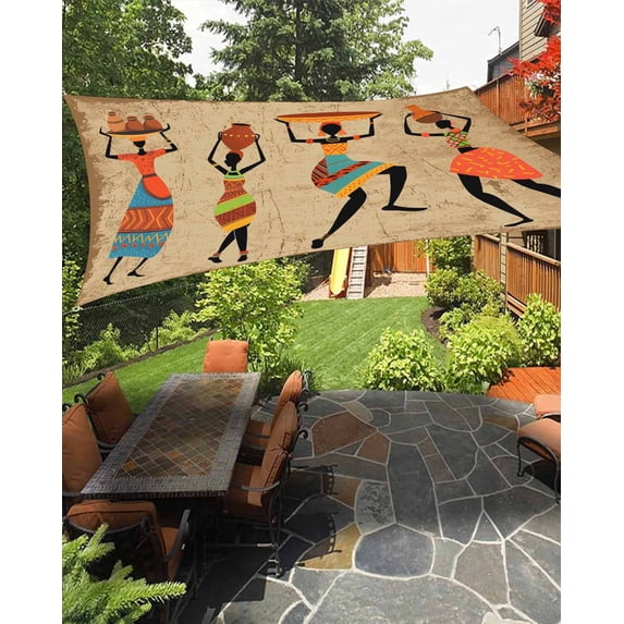Black African Women Waterproof Sun Shade Sail Vintage Abstract Ethnic Style Bohemian Linen Texture Outdoor Patio Sun Shades Canopy UV Block Waterproof Sunshade for Garden Backyard Deck 6.5x10 Ft