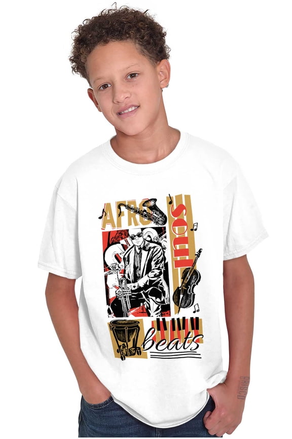 Black Afro Soul Beats Instruments Crewneck T Shirts Boy Girl Teen Brisco Brands X