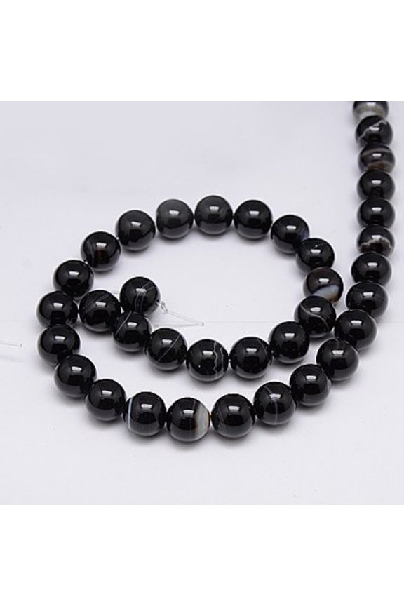 Black Agate Beads Strands Dyed Heated Round Black 10mm Hole: 1.2mm 38pcs/strand 14.8 inch