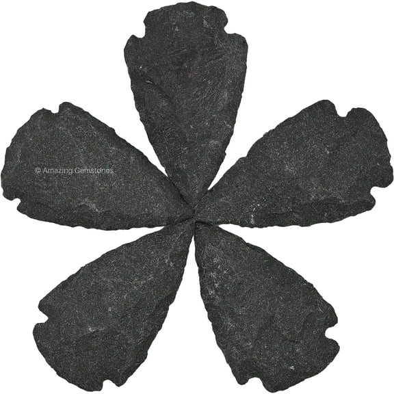 Black Agate Crystal Arrow Head Stone 5 Pieces (1" to 1.5" Inch)