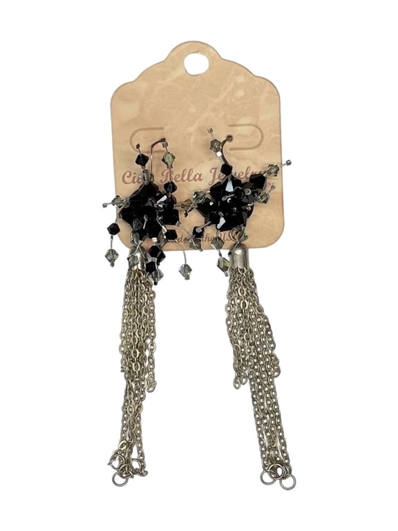 Black Agate Firework Earrings, Chain Dangle, Statement Jewelry
