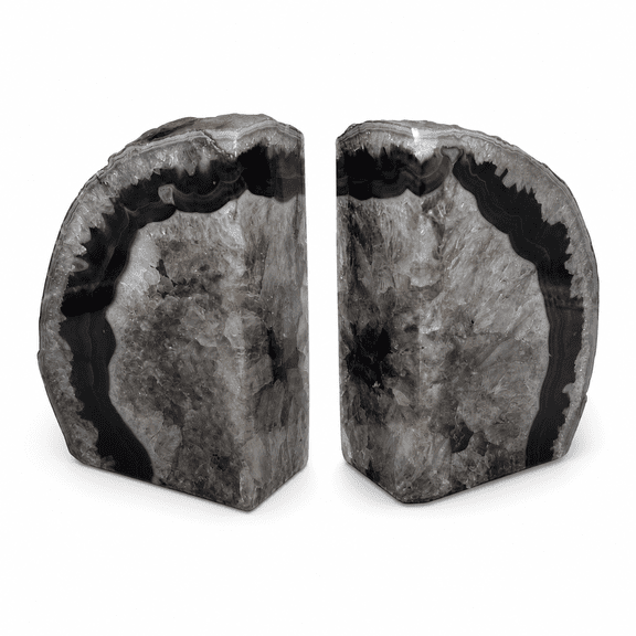 Black Agate Geode Bookends, 1 Pair 2-3 Lbs, Shelf Office Home Decor