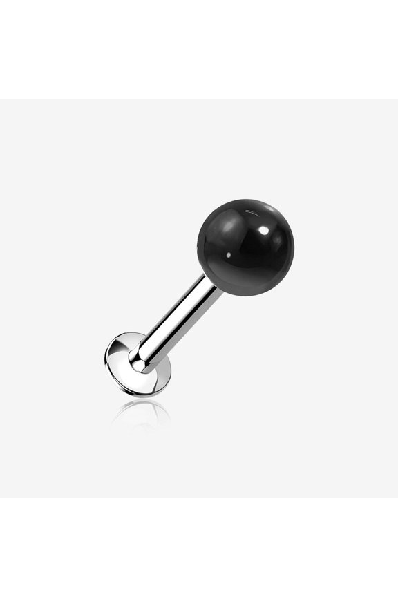 Black Agate Stone Ball Top Steel Flat Back Stud Labret