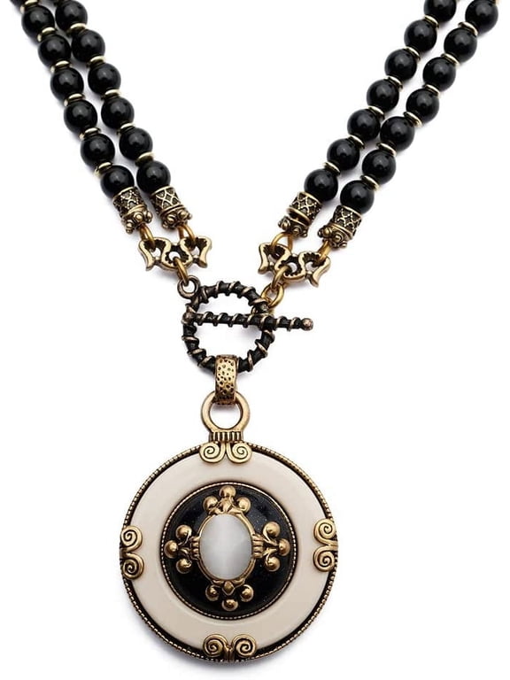 Black Agate Stone Beads Bronze Necklace with Kyanite Cat's Eye Stone Healing Crystal Necklace,Boutique Vintage Design,Best Gift for Women and Men