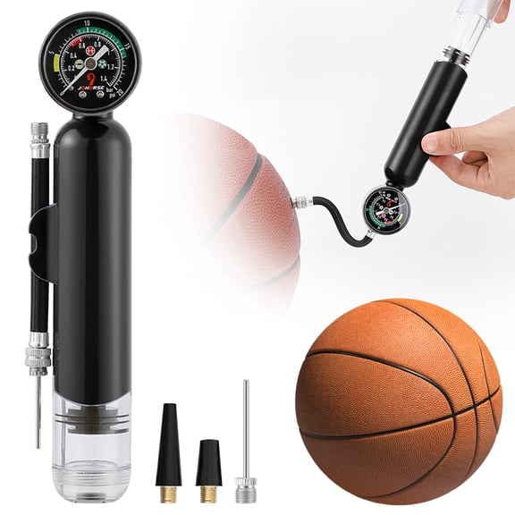 Black Air Pump with Gauge Ngheia Pump with Needle Inflation – Hand Pump for Basketball Soccer Football – Portable & Easy to Use