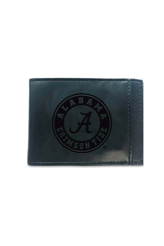 Black Alabama Crimson Tide Hybrid Leather Front Pocket Bi-Fold Wallet with Money Clip