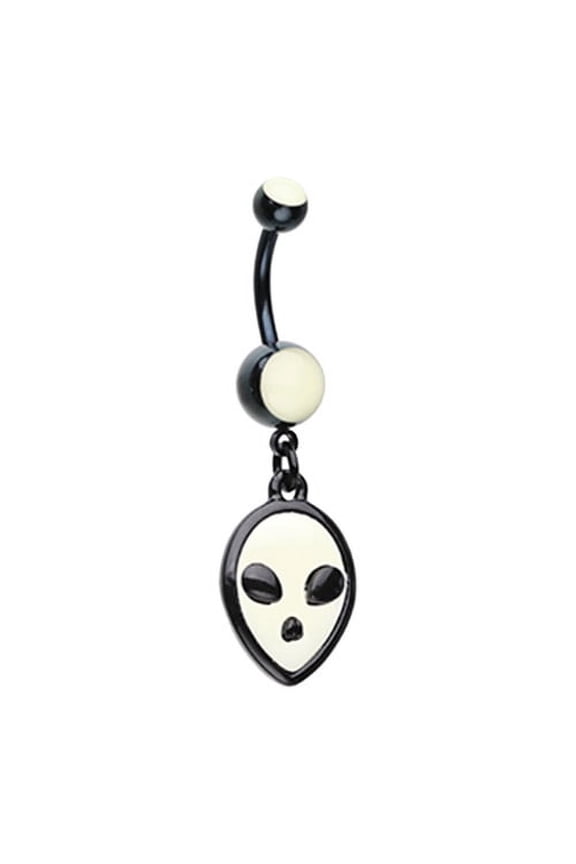 Black Alien Extraterrestrial Glow in the Dark Belly Button Ring