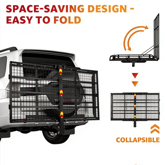 Black Alloy Steel Hitch Mount Cargo Carrier with Loading Ramp, 1250 lbs Heavy Duty Wheeled Equipment Carrier, Collapsible Cargo Rack for Car, Pickup Truck, 50"28.3"5.1"Platform, Fits 2" Hitch Recei