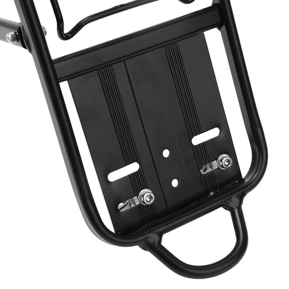 Black Aluminum Alloy Bike Rear Rack Carrier with Mounting Hardware, Adjustable for Disc/V-Brake, Fits 24-28 Inch Wheels, 35kg Load Capacity, 15.2 x 5.7 Inch Platform