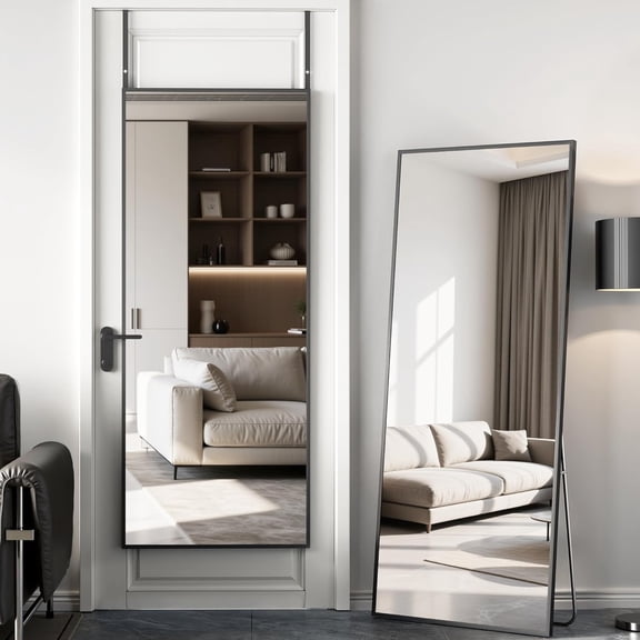 Black Aluminum Alloy Over The Door Mirror, 58"x21" Shatterproof No Drill Wall Mount | Durable Design | Great for Bedroom Dorm Bathroom Full Body Reflection