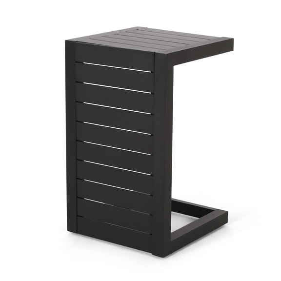 Black Aluminum C-Shaped Outdoor Side Table