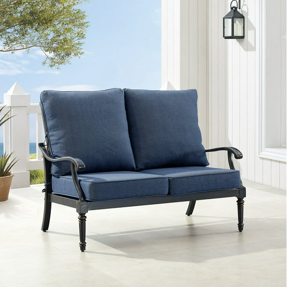 Black Aluminum Deep Seating Loveseat with Cushions