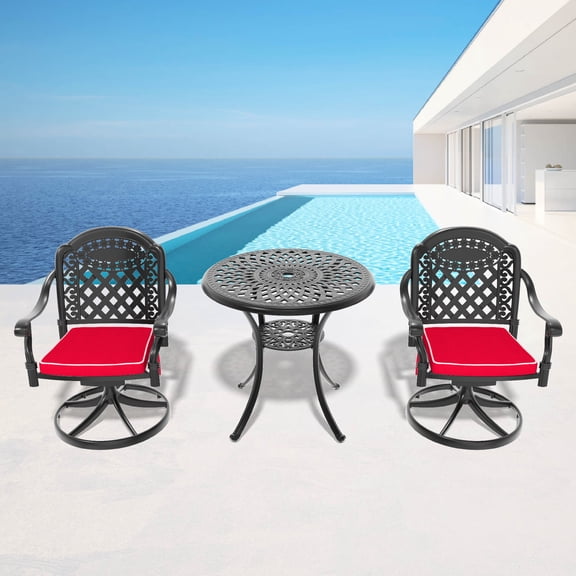 Black Aluminum Dining Set with Weather-Resistant Cushions / 360-Degree Rotation for Convenience