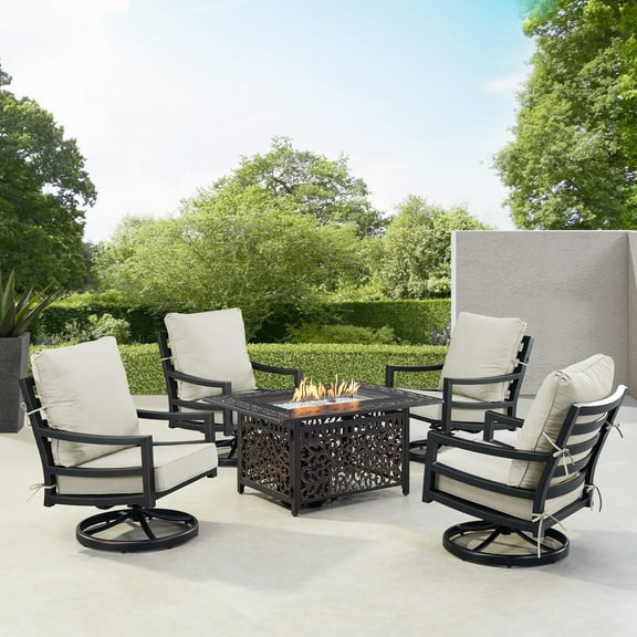 Black Aluminum Fire Table Set with Four Club Chairs
