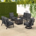 thumbnail image 1 of Black Aluminum Fire Table Set with Two Deep Seating Loveseat with Cushions and Two Club Chairs, 1 of 11