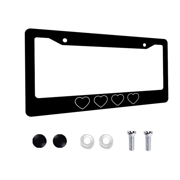 Black Aluminum License Plate Frame with White Heart Design (6x12 Inch) - Sleek Car Tag Frame with Screws & Covers, Durable Auto License Frame for SUV/Truck/Car, Minimalist Romantic Vehicle Accessory